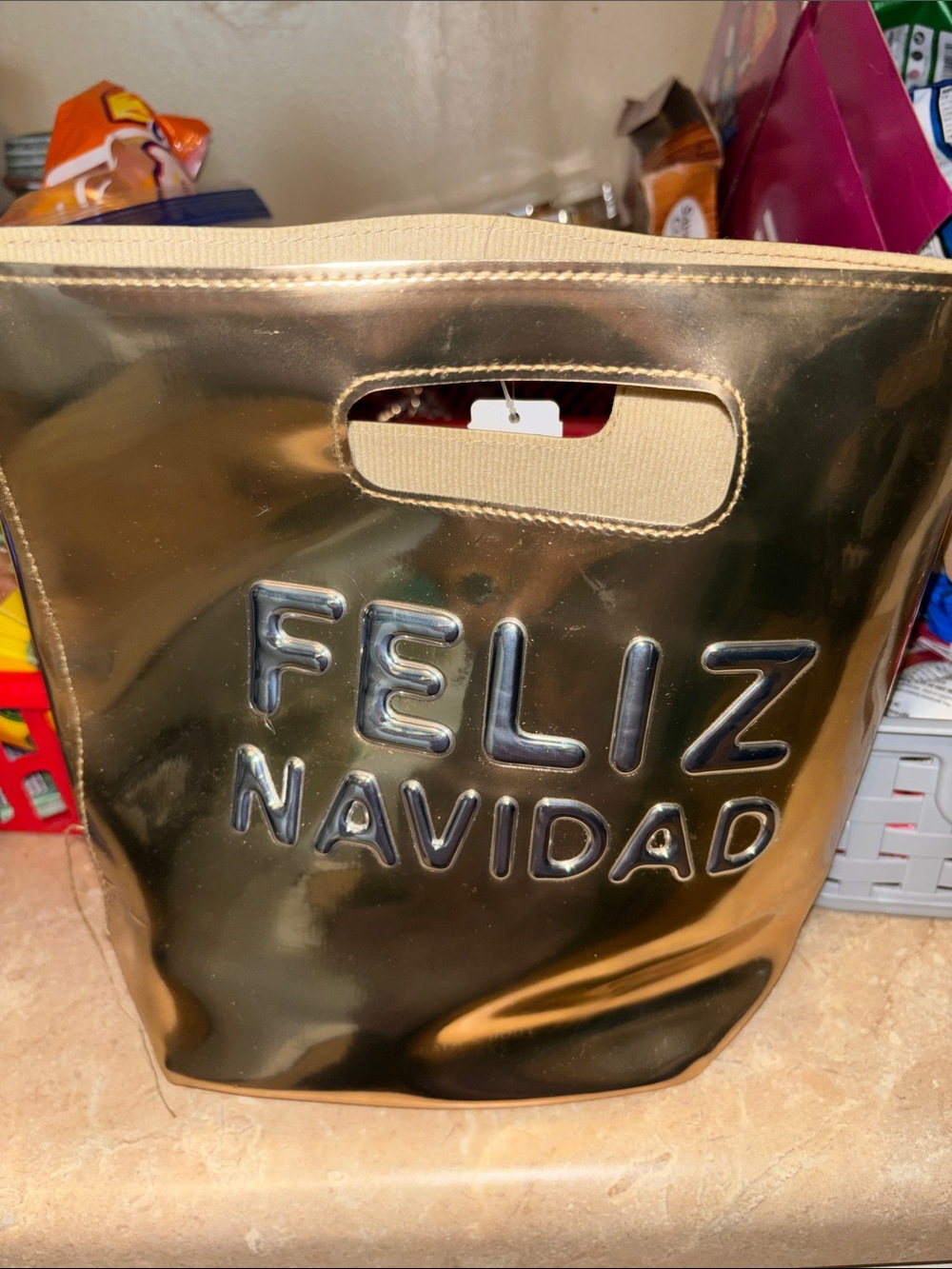 Bath & Body Works Gold 'Feliz Navidad' Metallic Tote